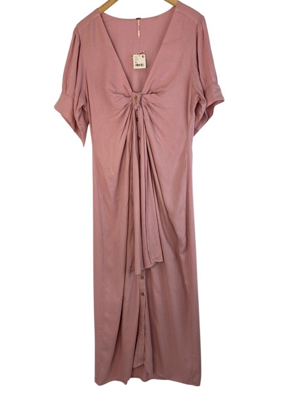 NWT Free People Mauve Free-est Midi Dress XL Tie Front Button Down - Picture 2 of 11